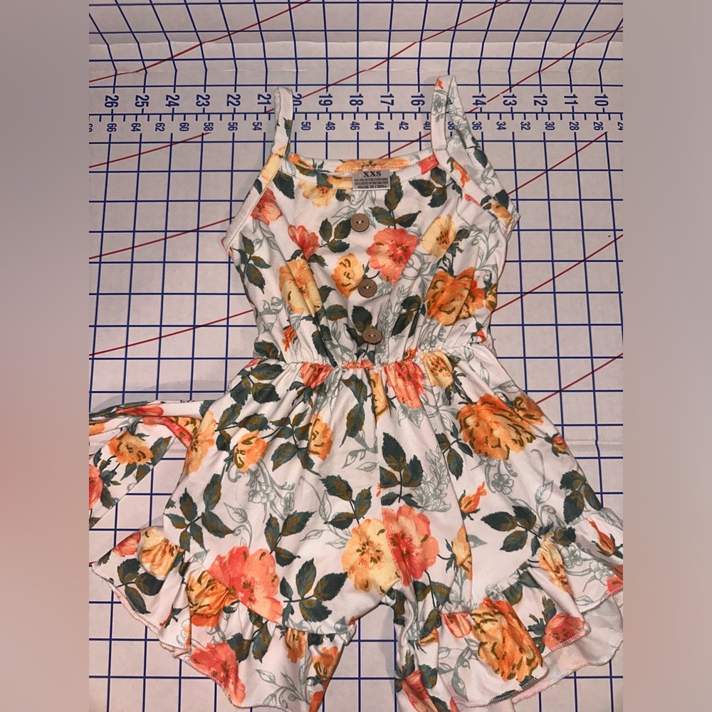 Floral Spaghetti Strap Romper in White with Orange & Yellow Roses